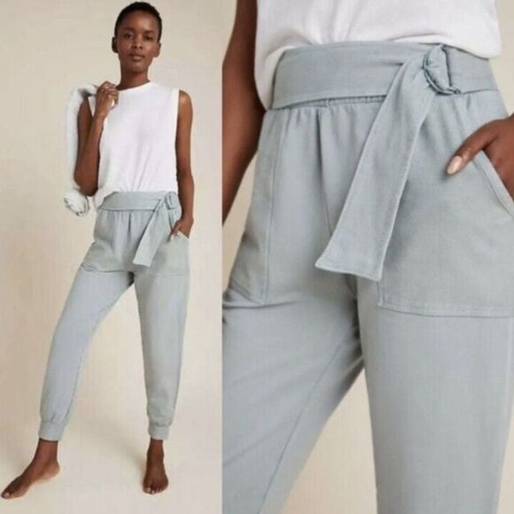 Anthropologie Saturday Sunday Sydney Blue Tie Belt Joggers Pants Women's Medium - Picture 1 of 10